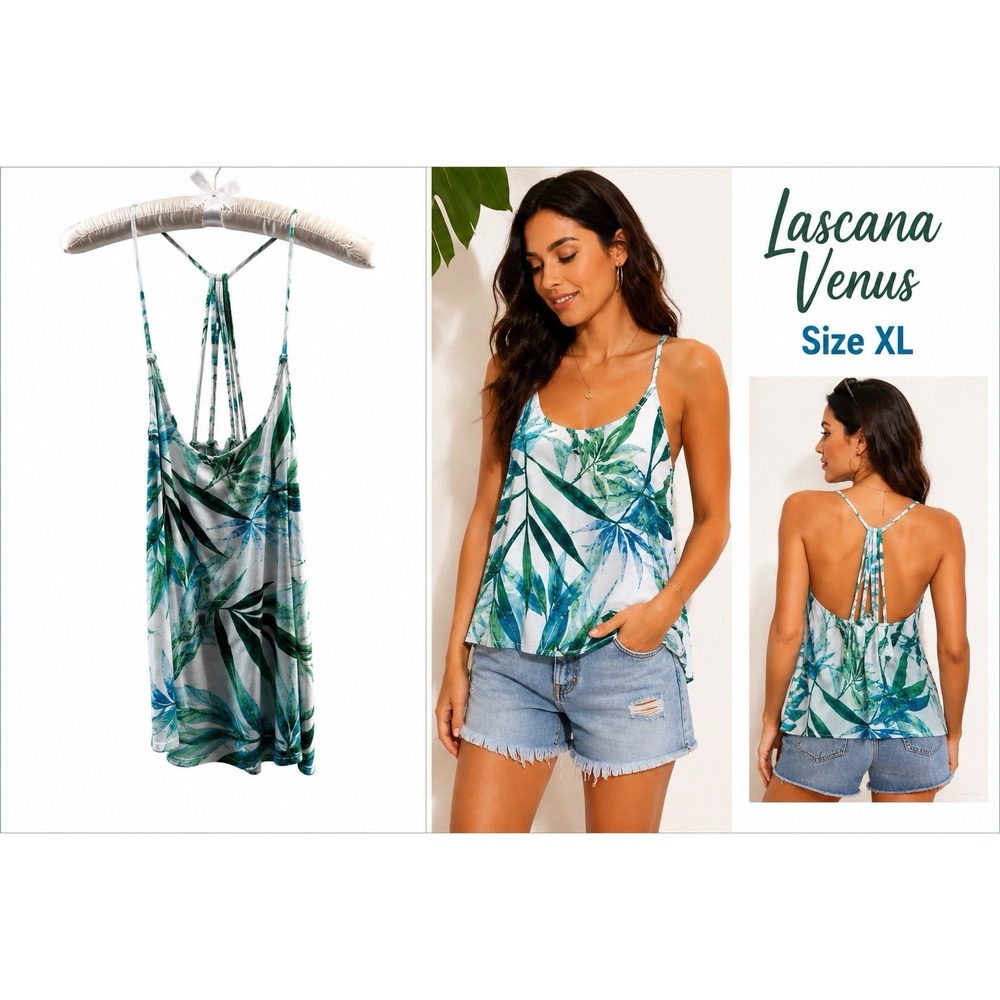 Lascana Venus Tropical Print Strappy Tank Top Womens XL Rayon Resortwear Beach